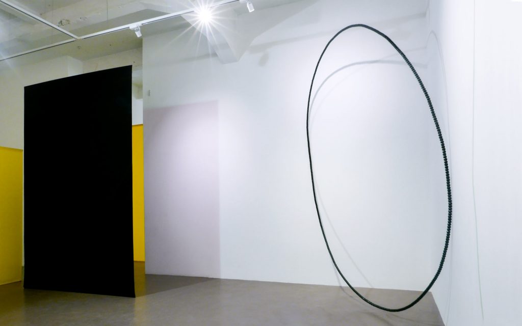 'Although' by London based Artist Della Gooden APT SHOTS at APT Gallery London. On the left 'Another Path' by Helen Robertson