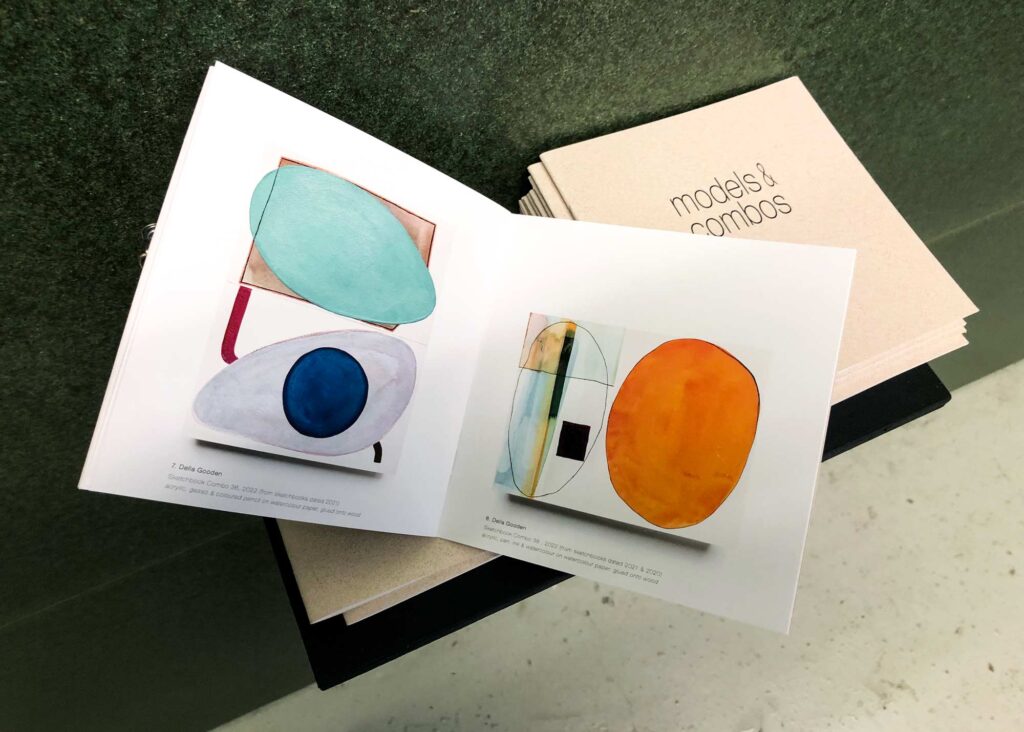 View of a publication called 'Models & Combos' in the exhibition 'Thinking Thresholds'. Produced by artists Richard Bell and Della Gooden.