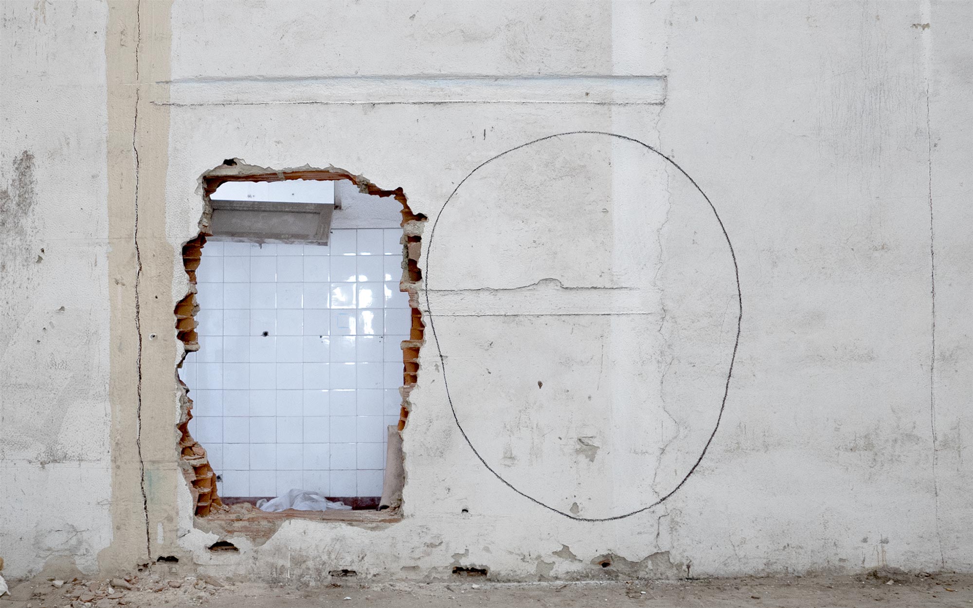 'Diptych: schema' at PADA Studios by Della Gooden - a site responsive wall drawing made in the old Tinco paint factory.
